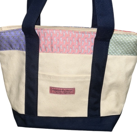 Vineyard Vines Canvas Fabric Whale Sailboat Palm Tree Golf Printed Tote Bag - Picture 3 of 14